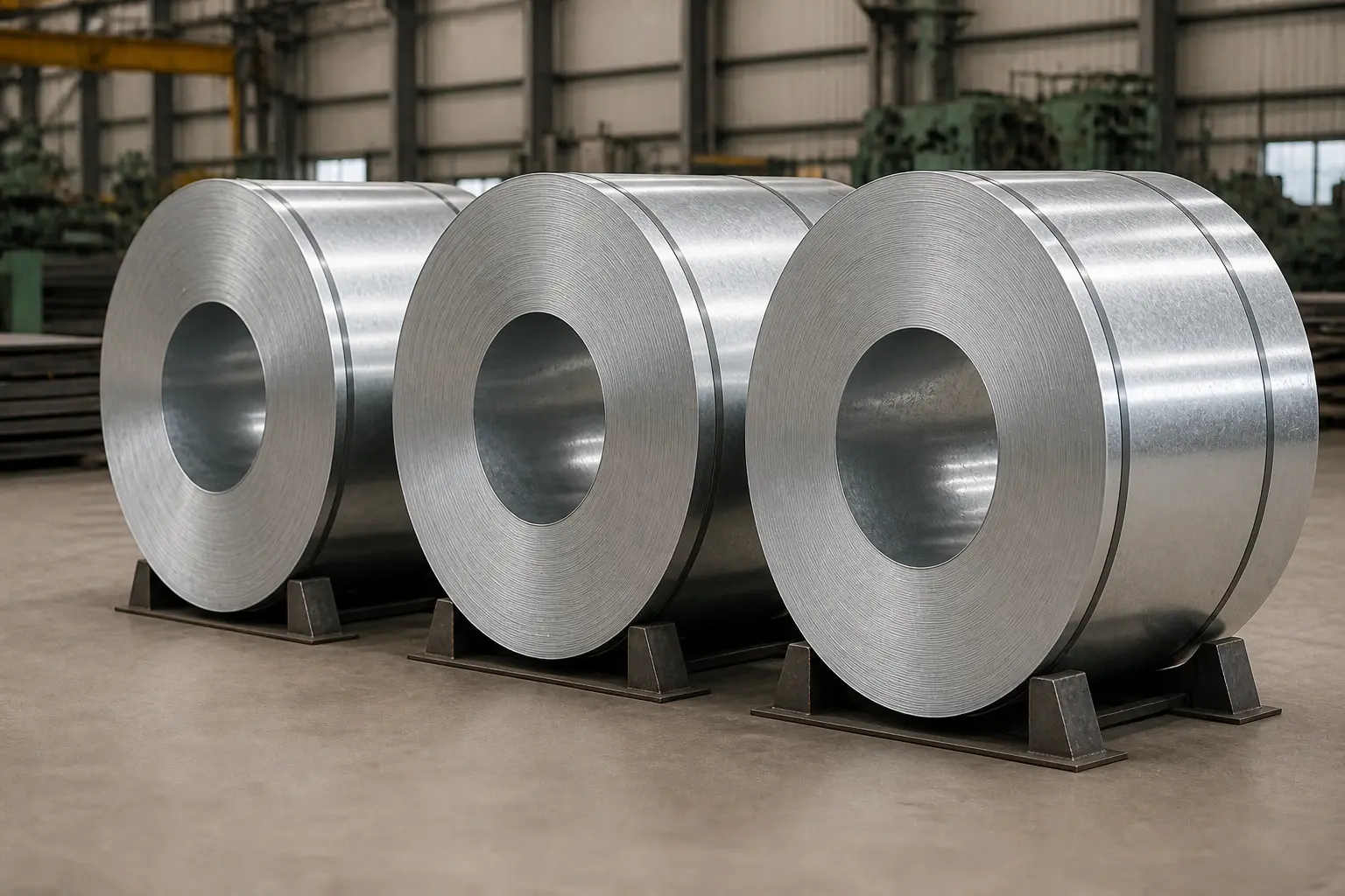 Bright zinc-coated galvanized plain (GP) steel coils at HST Steels